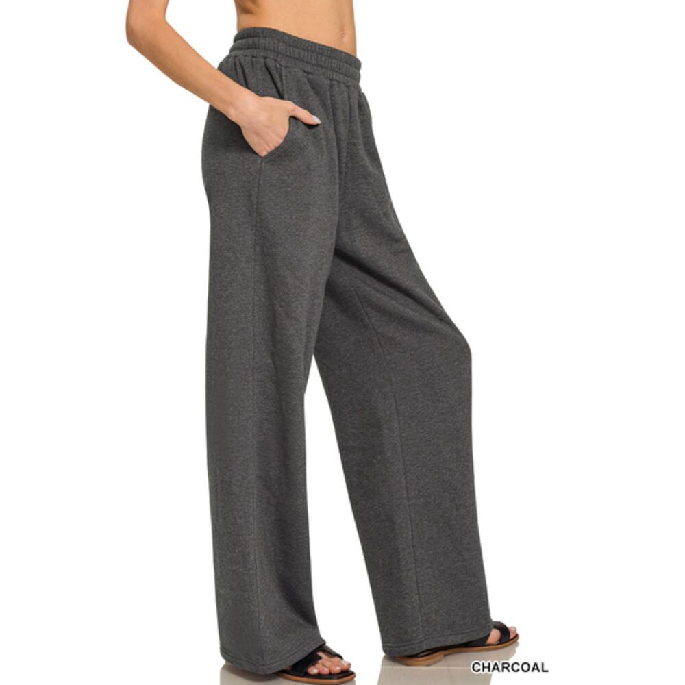 37M Zenana Womens FLEECE PANTS WITH POCKET CHARCOAL